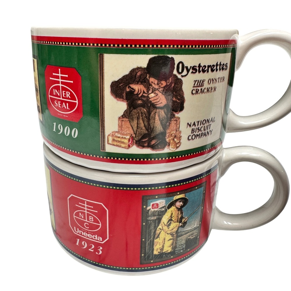 Vintage Nabisco Soup Mugs with Handles Set Of 4 Ritz Crackers Uneeda Biscuit - Picture 6 of 13